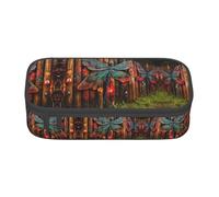 WCXTHGFA Elegante astuccio con stampa di libellule e recinzione, grande capacità, ideale per viaggi o uso quotidiano, Nero , Taglia unica, Astuccio per trucchi