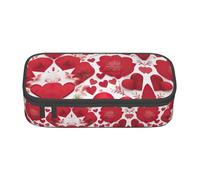 WCXTHGFA Elegante astuccio per San Valentino, con stampa di cuori rossi e fiori, grande capacità, ideale per viaggi o uso quotidiano, Nero , Taglia unica, Astuccio per trucchi