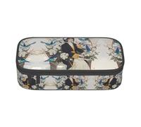 WCXTHGFA Gardenia - Astuccio elegante con stampa di fiori e uccelli, grande capacità, ideale per viaggi o uso quotidiano, Nero , Taglia unica, Astuccio per trucchi