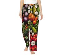 WCXTHGFA Introduzione di vari pantaloni pigiama in flanella da donna con stampa di verdure, pigiama in pile caldo morbido, perfetto per i fine settimana pigri a casa, Nero , M