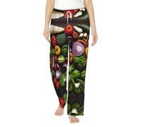 WCXTHGFA Introduzione di vari pantaloni pigiama in flanella da donna con stampa di verdure, pigiama in pile caldo morbido, perfetto per i fine settimana pigri a casa, Nero , M