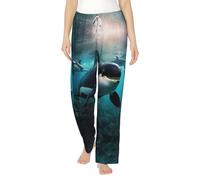 WCXTHGFA Killer Whales Swim Along - Pigiama da donna in flanella, morbido e caldo, perfetto per i fine settimana pigri a casa, Nero , 3XL