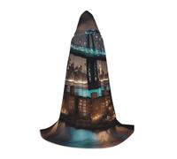 WCXTHGFA New York Manhattan Bridge Night Print Halloween Costume, mantello medievale con comodo cappuccio, per cosplay, feste e molto altro ancora