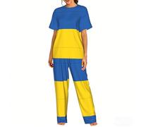 WCXTHGFA Pigiama da donna con stampa bandiera dell'Ucraina, set di pigiami morbidi, perfetti per abbigliamento da casa e da notte, Nero , XXL