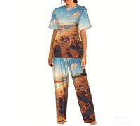 WCXTHGFA Pigiama da donna con stampa di stelle marine e alba, set di pigiami morbidi, perfetti per abbigliamento da casa e pigiameria, Nero , M