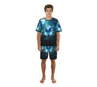 WCXTHGFA Set pigiama da uomo alla moda con stampa farfalla al chiaro di luna, comodo pigiama da uomo, perfetto per le notti estive, Nero , S