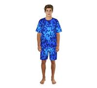 WCXTHGFA Set pigiama da uomo elegante con stampa a esagono blu, comodi indumenti da notte da uomo, perfetti per le notti estive, Nero , 3XL
