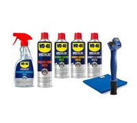 WD-40 Kit pulizia moto 5 pezzi, silicone e catena, 400-500 ml | Spazzola e microfibra inclusi, Compatibile con gomma e alluminio, Silicone protettivo su plastica, Lubrifica la catena