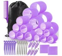 WD&CD Bigodini per capelli, 45 pezzi, 24 pezzi in 4 misure (55/45/36/25 mm) con 18 clip, bigodini per capelli grandi autoadesivi per capelli lunghi, medi e corti (Viola)