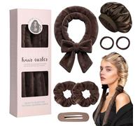 WD&CD Bigodini senza calore, bigodini in velluto durante la notte con cappello per dormire, arricciacapelli per capelli fai da te, set di acconciature heatless per capelli lunghi medi-marrone