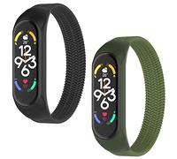 WD&CD Cinturino Compatibile per Xiaomi Mi Band 7/6/5/4/3, 2 Pezzi Nylon Elastica Sportiva Cinturino Regolazione Elastica Bracciale Compatibile per Mi Band 7/6/5/4/3,Nero+Verde L