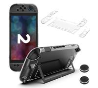 WD&CD Custodia Compatibile per Nintendo Switch 2 2025, con 2 Cappucci per Levette Analogiche per Impugnature, Custodia Protettiva Trasparente Compatibile per Switch 2 Antigraffio Antiscivolo Antiurto