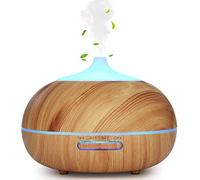 WD&CD Diffusore di Aromi 300ML Diffusore di Oli Essenziali Senz'acqua Spegnimento Automatico / 7 Luci Colorate / 3 Impostazione Timer/Silenzioso - Venatura del Legno Chiaro
