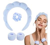 WD&CD Spa Fascia per Capelli da Donna, Fascia per Spa in Spugna con 2 Fasce per Polso e 1 Elastici per Capelli per Lavare il Viso, Cura della Pelle, Trucco, Doccia, Rimozione del Trucco - Blu