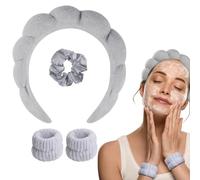 WD&CD Spa Fascia per Capelli da Donna, Fascia per Spa in Spugna con 2 Fasce per Polso e 1 Elastici per Capelli per Lavare il Viso, Cura della Pelle, Trucco, Doccia, Rimozione del Trucco - Grigio
