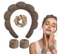 WD&CD Spa Fascia per Capelli da Donna, Fascia per Spa in Spugna con 2 Fasce per Polso e 1 Elastici per Capelli per Lavare il Viso, Cura della Pelle, Trucco, Doccia, Rimozione del Trucco (Giappone)