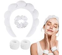 WD&CD Spa Fascia per Capelli da Donna, Fascia per Spa in Spugna con 2 Fasce per Polso e 1 Elastici per Capelli per Lavare il Viso, Cura della Pelle, Trucco, Doccia, Rimozione del Trucco - Bianco