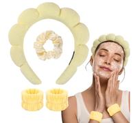 WD&CD Spa Fascia per Capelli da Donna, Fascia per Spa in Spugna con 2 Fasce per Polso e 1 Elastici per Capelli per Lavare il Viso, Cura della Pelle Trucco Doccia Rimozione del Trucco (Giallo Chiaro)