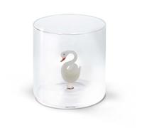 WD Lifestyle - Bicchiere in Vetro Borosilicato 250ml con Decorazione in Vetro Colorato Interna (Cigno)