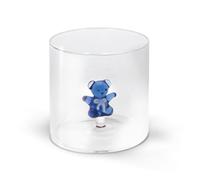 WD Lifestyle - Bicchiere in Vetro Borosilicato 250ml con Soggetto in Vetro Colorato Interno (Orsetto Azzurro)