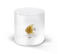 WD Lifestyle - Bicchiere in Vetro Borosilicato 250ml con Soggetto in Vetro Colorato Interno (Pesce Oro)