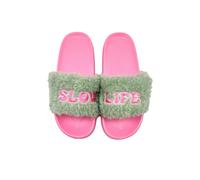 WD LifeStyle Pantofole con Strap Decorazione "Slow Life" Griogio Rosa Taglia M/L