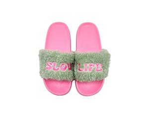 WD LifeStyle Pantofole con Strap Decorazione "Slow Life" Griogio Rosa Taglia M/L