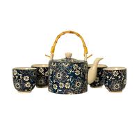 WD LIFESTYLE PECHINO SET TEIERA CON MANICO BAMBOO E 4 TAZZE BLU