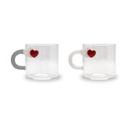WD LifeStyle Set 2 Tazzine Caffè Vetro Borosilicato 130 Ml Decoro Cuori