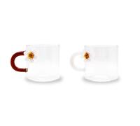 WD Lifestyle - Set 2 Tazzine in Vetro Borosilicato con Manico Colorato (Margherite)