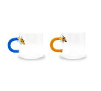 WD Lifestyle - Set 2 Tazzine in Vetro Borosilicato con Manico Colorato (Farfalle)