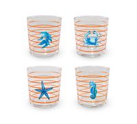 WD LifeStyle Set 4 Bicchieri in Vetro 300 Ml Decoro Mare con Righe Arancioni