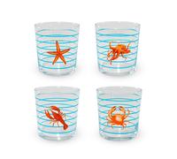 WD LifeStyle Set 4 Bicchieri in Vetro 300 Ml Decoro Mare con Righe Azzurre