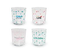 WD LifeStyle Set 4 Bicchieri in Vetro 300 Ml Decoro Scritte Colorate
