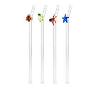 WD LifeStyle Set 4 Cannucce in Vetro Scovolino Decoro Animali Marini