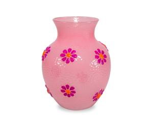 WD LifeStyle Vaso in Vetro con Decorazioni Esterne Rosa