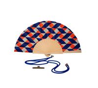 WD LifeStyle Ventaglio in Legno e Tessuto Decoro Geometrico Rosso Blu