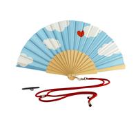 WD LifeStyle Ventaglio in Legno e Tessuto Decoro Nuvole con Porta Cellulare Celeste