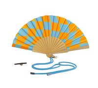 WD LifeStyle Ventaglio in Legno e Tessuto Decoro Scacchi con Porta Cellulare Giallo Celeste