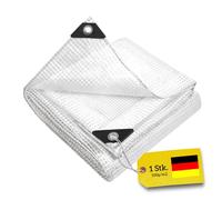WDB - Telo impermeabile esterno - Telone occhiellato ogni 100 cm - Telone resistente al gelo, alla pioggia e ai raggi UV per giardino, gazebo, campeggio e mobili - Telo 100g Trasparente - 4 x 4 m