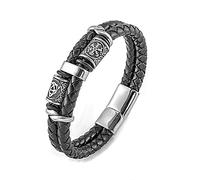 WDBAYXH Bracciale in pelle intrecciata nera da uomo vichingo, bussola in acciaio inossidabile e perline di nodo celtico con chiusura magnetica, gioielli bracciale con cordino multistrato