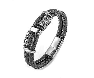 WDBAYXH Bracciale in pelle intrecciata nera da uomo vichingo, bussola in acciaio inossidabile e perline di nodo celtico con chiusura magnetica, gioielli bracciale con cordino multistrato