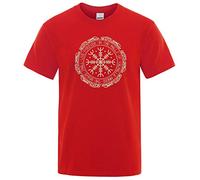 WDBAYXH Vikings Odin T-Shirt Valhalla Helm of Awe Maglietta a Maniche Corte in Cotone Grafica Vintage Girocollo Classico Magliette Casual Magliette Camicia Pagana Celtica Nordica,Rosso,2XL