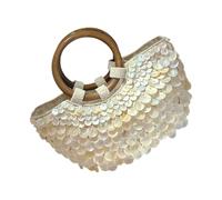Wdbild Accattivante borsa da sera impreziosita con manico in legno borsa da vacanza alla moda per accessori da viaggio Storage elegante Shell Design borsa per le vacanze