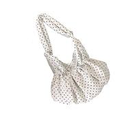 Wdbild Borsa a tracolla con chiusura a coulisse alla moda modello a pois in cotone a pieghe Design spazioso interno pratico signore, bianco, One Size