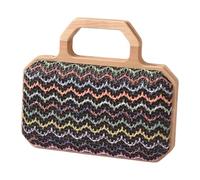 Wdbild Borsa a tracolla da donna con manico in legno, spalla da spiaggia, elegante messaggero da donna, elegante, in paglia, da spiaggia, per vacanze, Nero , One Size