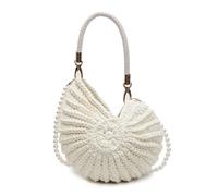 Wdbild Borsa a tracolla da donna elegante borsa a tracolla intrecciata a mano con manico superiore, conchiglie, conchiglie intrecciate a mano, borsa da donna all'uncinetto con conchiglie, bianco latte