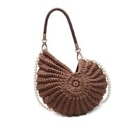 Wdbild Borsa a tracolla da donna elegante borsa a tracolla intrecciata a mano con manico superiore, conchiglie, conchiglie intrecciate a mano, borsa da donna all'uncinetto con conchiglie, Caff, One