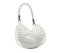 Wdbild Borsa a tracolla da donna elegante borsa a tracolla intrecciata a mano con manico superiore, conchiglie, conchiglie intrecciate a mano, borsa da donna all'uncinetto con conchiglie, bianco, One