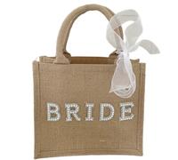 Wdbild Borsa da sposa in iuta con perle artificiali cucite a mano, design a lettera per donne alla moda e uso quotidiano borsa di grande capacità